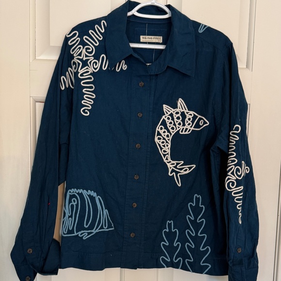 Free People We The Free Tidal Stitch Shirt Blue 25111 - Picture 4 of 8